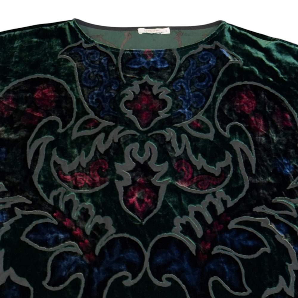 Chico's Green Burnout Velvet Floral Poncho Blouse Top Size Womens Small/Medium
